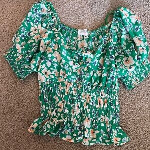 Sienna Sky Green Puff Sleeve Smocked Blouse